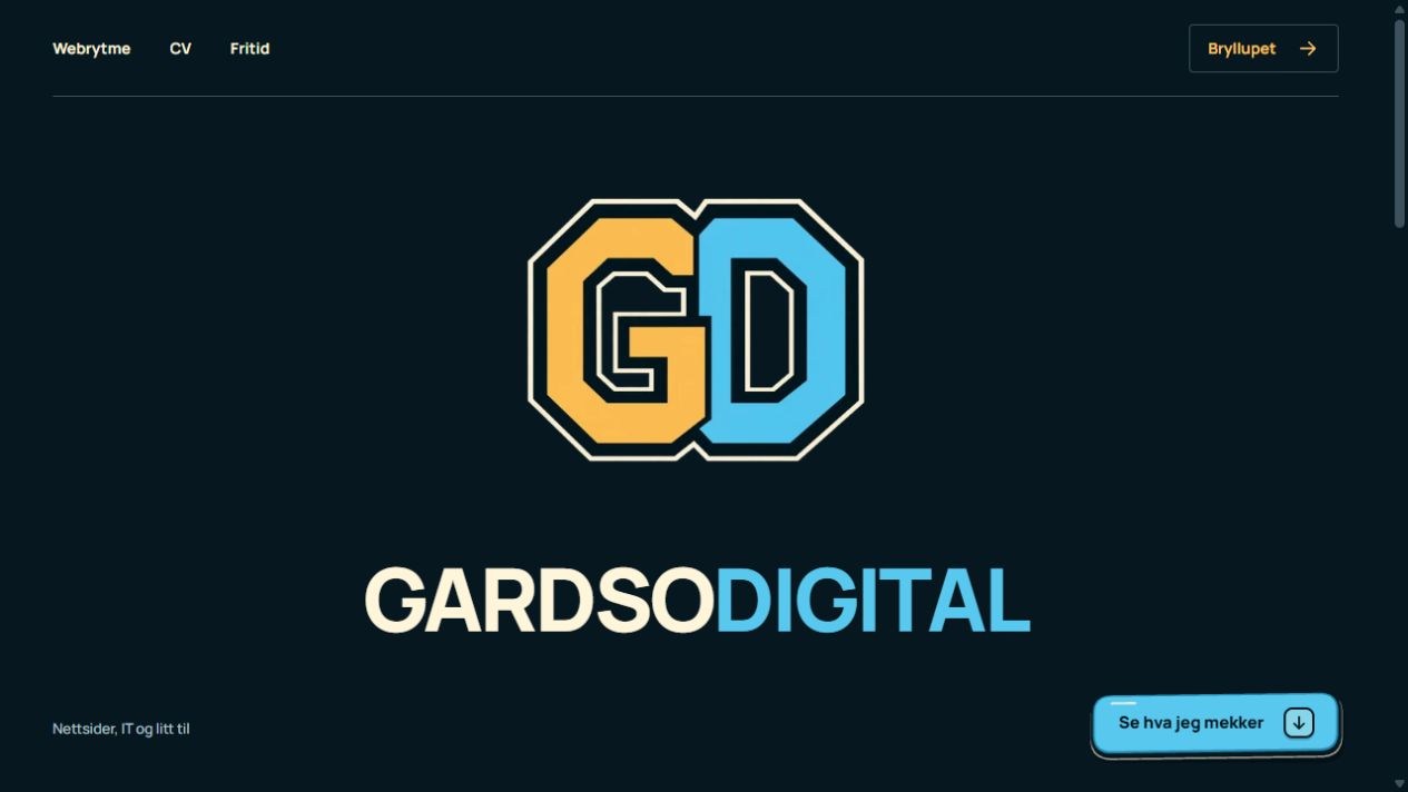 GardsoDigitals forside med GD-logo i gult og blått