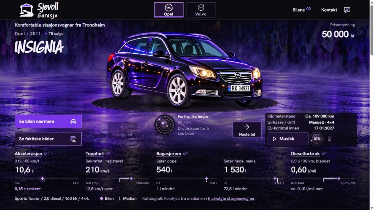 Sjøvoll Garasjes hero med Opel Insignia i lilla garasje